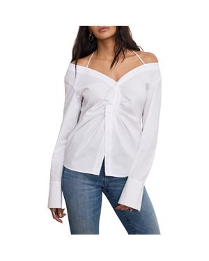 GOOD AMERICAN Poplin Off The Shoulder Top - Gray
