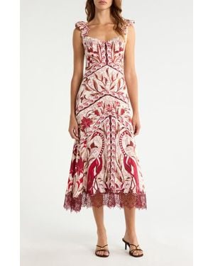 FARM Rio Stained Glass Lace Trim Maxi Dress - Red