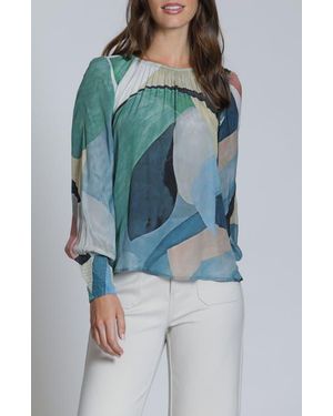 Apny Print Blouson Sleeve Top - Blue