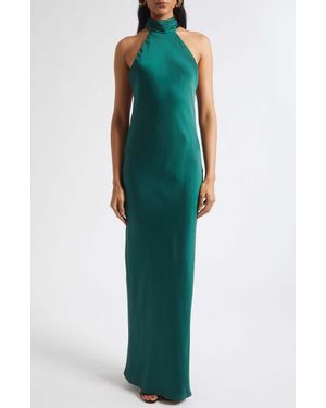 Ramy Brook Tatiana Halter Neck Satin Gown - Green