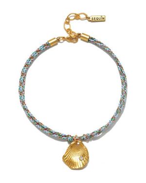 Sequin Concha Cord Seashell & Crystal Anklet - Metallic