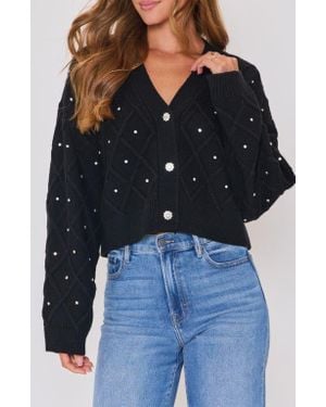 Vici Collection Holiday Shine Rhinestone Diamond Stitch Cardigan - Blue