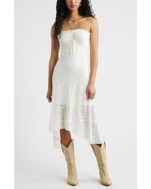 BP. Strapless Lace Asymmetric Hem Dress - White