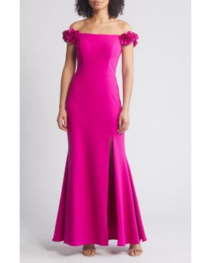 Xscape Evenings Flower Off The Shoulder Scuba Crepe Gown - Pink