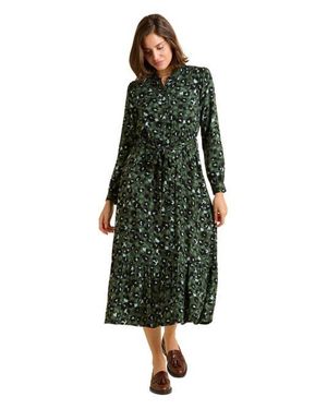 Brakeburn Luna Long Sleeve Button Midi Dress - Green