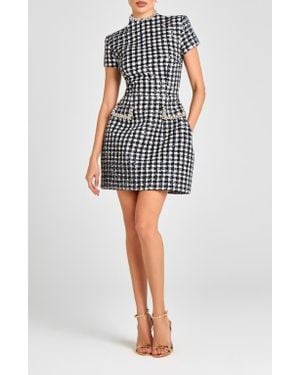 Nadine Merabi Check Tweed Minidress - Black