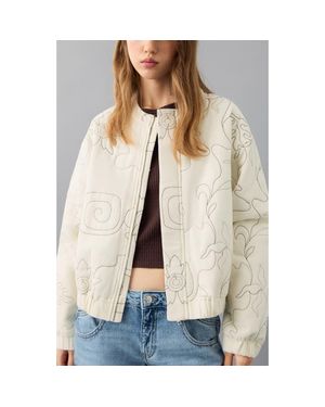 MANGO TEEN Embroidered Quilted Jacket - Natural