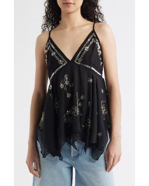 Free People Robbie Floral Embellished Top - Black