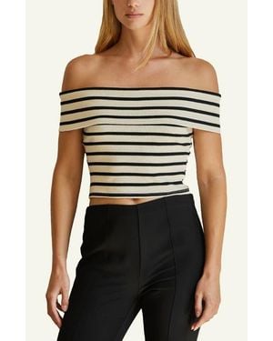 Crescent Stripe Off Shoulder Knit Top - Multicolor