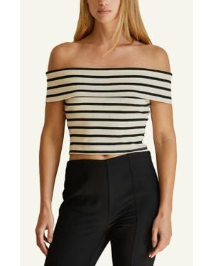 Crescent Stripe Off Shoulder Knit Top - Multicolor
