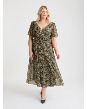 Scarlett & Jo Victoria Brush Angel Sleeve Midi Dress - Green