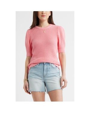 Caslon Elbow Sleeve Cotton Sweater - Pink