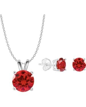 Donatello Gian Sterling Necklace And Earrings Set - Red