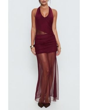 Princess Polly Desta Halter Sheer Maxi Dress - Red