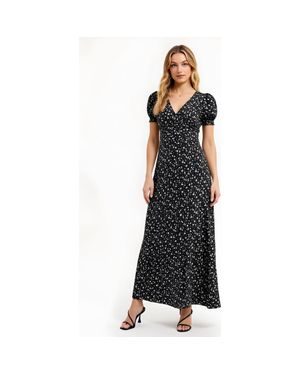 Modenaire Floral Print Maxi Dress With Puff Sleeves - Black