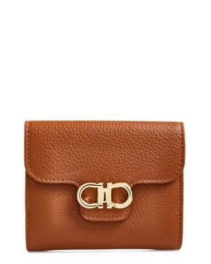 Ferragamo Double Gancio Leather Compact Wallet - Brown
