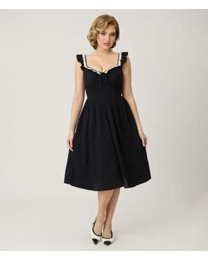 Unique Vintage Sweetheart Flutter Sleeve Swing Dress - Black