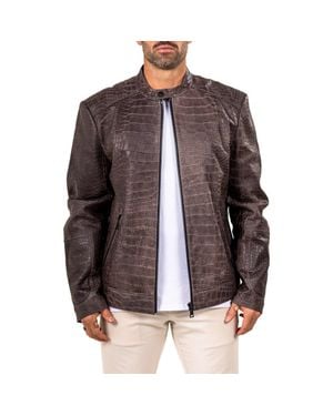 Maceoo Marthyr Croc Embossed Leather Jacket - Brown