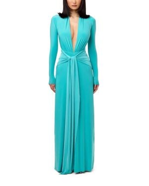 Naked Wardrobe Plunge Neck Long Sleeve Dress - Blue