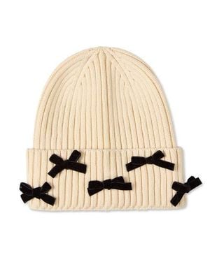 Memoi All-Over Bows Cuffed Beanie - Natural