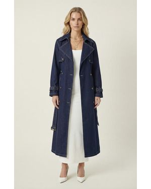 Modenaire Denim Trench Coat - Blue