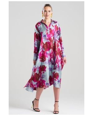 Natori Mira Silk Twill Oversized Shirt Dress - Red