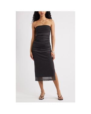 Open Edit Ruched Strapless Mesh Dress - Black