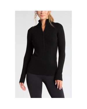 Zella Après Ski Half Zip Rib Sweater - Black