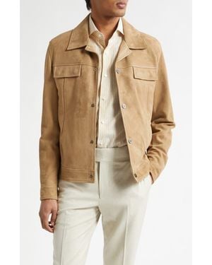 Isaia Amelio Aqua Lambskin Suede Jacket - Brown