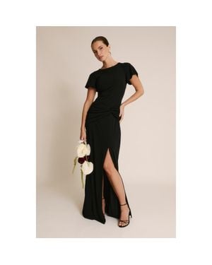 Six Stories Knot Panel Flutter Sleeve Maxi Dress - Black