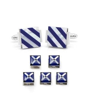 Cufflinks Inc. 7-Piece Square Mother-Of-Pearl Shirt Studs & Cuff Links Set - Blue