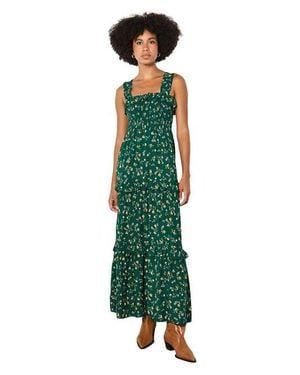 Apricot Ditsy Floral Smock Maxi Dress - Green