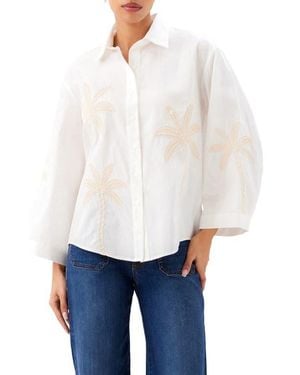 Karen Kane Embroidered Palm Tree Cotton T-Shirt - White