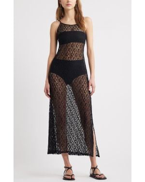 Open Edit Sheer Lace Maxi Dress - Black
