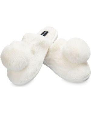 Memoi The Gloria Faux Fur Pom Slipper - White
