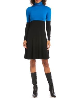 Karen Kane Colorblock Long Sleeve Turtleneck Jersey Dress - Black