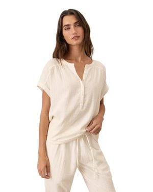 Pact Organic Cotton Coastal Double Gauze Short Sleeve Popover - Natural