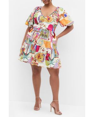 City Chic Simona Puff Sleeve Fit & Flare Minidress - Red