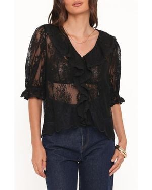 Petal & Pup Adhanna Floral Cotton Blend Lace Top - Black