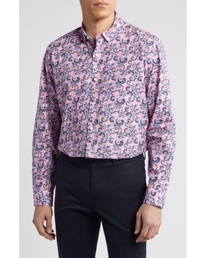 Johnston & Murphy Paisley Print Cotton Button-Up Shirt - Purple