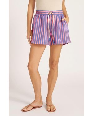 Matty M Kira Stripe Cotton Blend Drawstring Shorts - Purple