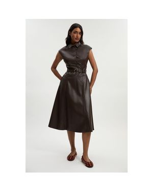 Karen Millen Faux Leather Belted Midi Dress - Black