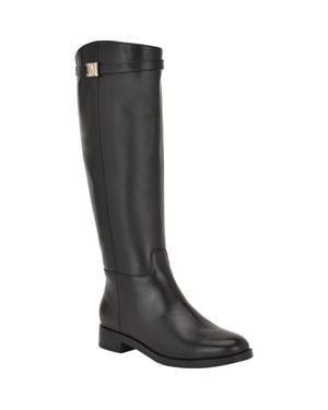 Guess Zoro Leather Riding Boots Regular Wide Calf - Black