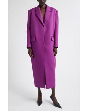 Balenciaga Wool Gabardine Long Sack Coat - Purple