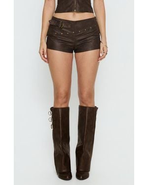 Princess Polly Romey Stud Faux Leather Shorts - Black