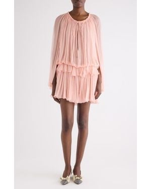 Chloé Long Sleeve Organic Silk Muslin Cape Minidress - Pink