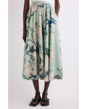 Givenchy Rose Jacquard Gathered Cotton A-Line Midi Skirt - Green