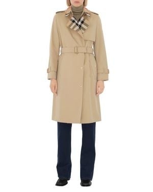 Burberry Sandridge Check Collar Cotton Gabardine Trench Coat - Natural