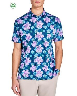 Con.struct Regular Fit Layered Hibiscus Recycled Performance Golf Button-Down Shirt - Blue