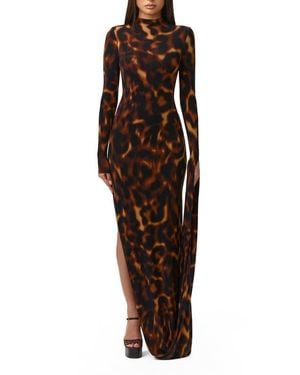 Naked Wardrobe Draped Long Sleeve Maxi Dress - Brown